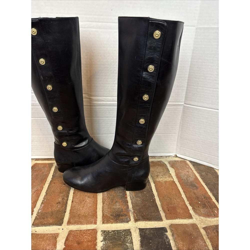 Nine West Black Leather Knee High Riding Boots w/ Gold Buttons Size 6M ‎ (T39)